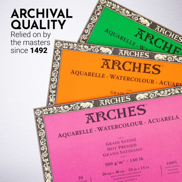 Arches Watercolour Block - Hot Pressed 300gsm 26cm x 36cm - 20 Sheets