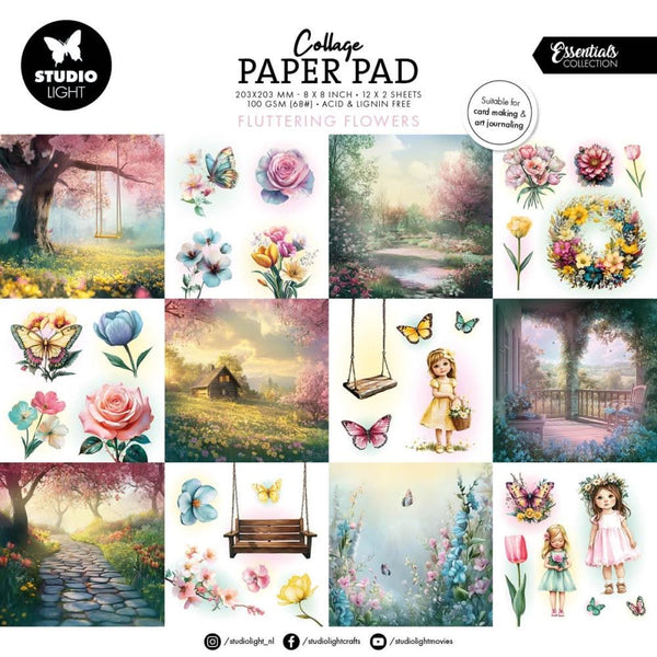 Studio Light Essentials Collage Paper Pad 8"X8" 24 Sheets Fluttering FLowers