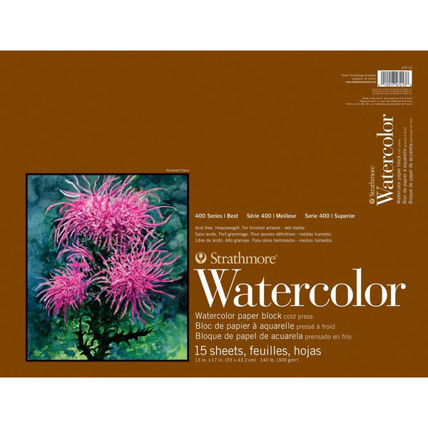 Strathmore 400 Series Water Colour Block Cold Press 13"x 17" Glue Bound - 15 Sheets