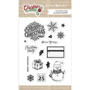 Set of Christmas-themed clear stamps with decorative elements on a white background.