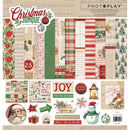 Collection of Christmas-themed paper sheets and stickers with decorative elements on a white background.