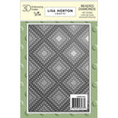 3D embossing folder with geometric pattern and brand name on a green background