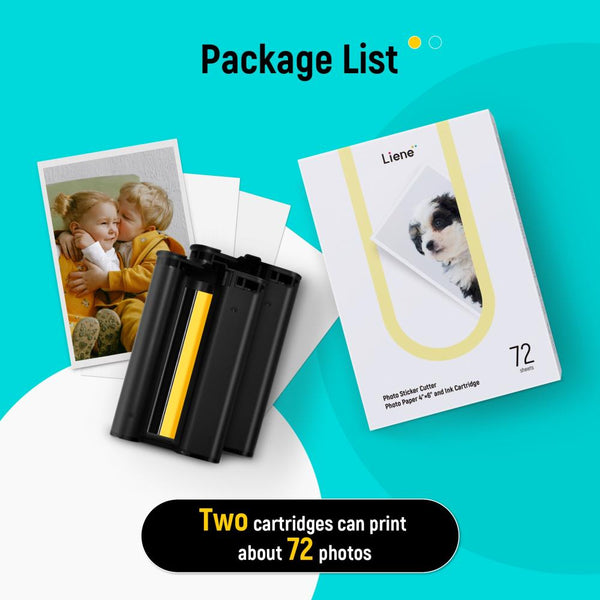 Liene Photo Sticker Cutter Photo Paper 4"x 6" W/Ink Cartridge 72 Sheets