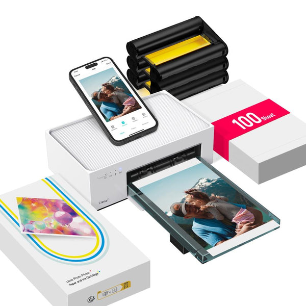 Liene Amber M100 4"x 6" Photo Printer - US Plug + AU Adapter, 20 Sheets & Ink Cartridge