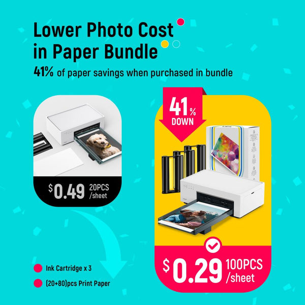 Liene Amber M100 4"x 6" Photo Printer - US Plug + AU Adapter, 20 Sheets & Ink Cartridge