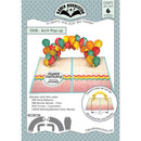 Package of Karen Burniston Arch Pop-up craft die set with colorful balloon design on a white background.