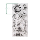 A clear stamp sheet featuring black floral rose and leaf illustrations, shown on a white background with a green dimension marker indicating 62mm height.