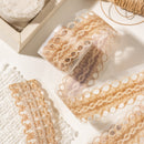 Close-up of beige lace fabric on a light background