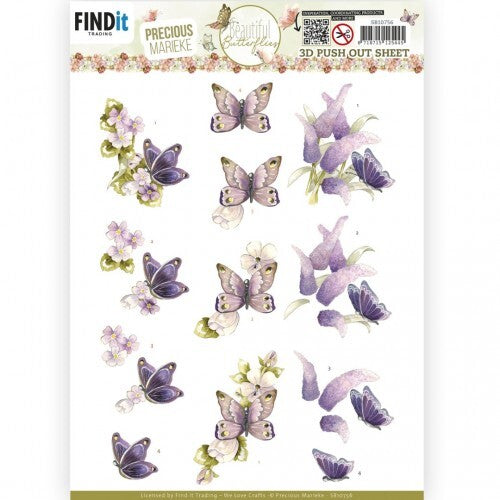 Find It Trading Precious Marieke Punchout Sheet Purple, Beautiful Butterfly