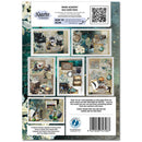 Back of a Warko Academy 8x8 Card Pack by 30 Quarter Designs, showing various card design previews, instructions, a QR code, and a barcode on a textured teal and gold background.