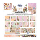 A product display sheet for the 'Butterfly Grove Designer Paper and Diecutes Set' by 3 Quarter Designs, showcasing various floral and striped paper designs in pastel colors.