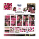 A 3 Quarter Designs 'Mrs. Aeronaut Collection' designer paper and diecuts set sheet, displaying various floral and vintage-themed paper designs and diecut elements in pink, brown, and gold tones.