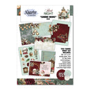 A product card for the 30Quarter Designs 'Silent Night Gimme More' craft paper pack, showing multiple sample cards, envelopes, stickers, and play cards arranged on a white background with decorative holiday illustrations.