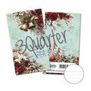 Two decorative paper cards or envelopes with a winter holiday design, shown on a white background. The design features red roses, pinecones, bells, and a lantern on a pale mint background, with large text reading '30 Quarter Designs.