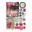 A square decorative paper sheet featuring vintage-style collage elements including pink and black distressed artwork, clock faces, pink orchids, keys, a compass rose, leaves, script text, and the phrase 'YOU ARE amazing' on a white background.