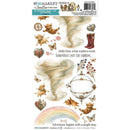 A sheet of clear adhesive stickers from the '49th Market Chronicles of a Jane Doe Collection' featuring vintage-style illustrations of a woman's long blonde hair, cherubs, hearts, a boot, a rainbow, and decorative text.