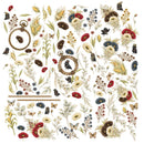 A vintage-style botanical illustration sheet featuring flowers, leaves, butterflies, bees, beeswax wraps, and two pocket watches on a white background.