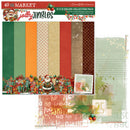 A 12x12 scrapbook collection pack by James Arthur's 49th & Market featuring 12 holiday-themed patterned papers and coordinating decorative graphics, including Santa Claus, ornaments, pine branches, and festive text elements.