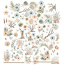 A sheet of decorative nail art stickers featuring a bohemian beach theme with illustrations of flowers, seashells, starfish, leaves, and driftwood on a white background.
