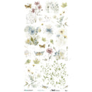 A sheet of decorative floral and botanical decals or stickers featuring watercolor-style flowers, butterflies, leaves, handwritten notes, and vintage text motifs on a white background. Visible branding at the bottom includes 65MARKET and A Miss Collection.