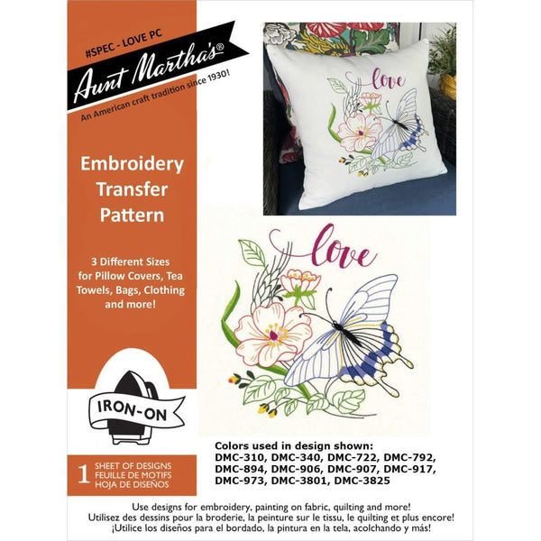 Aunt Martha's - Hand Embroidery Iron-On Transfer Pattern - 3 Sizes Love*