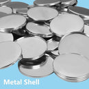 Metallic shell components on a blue background