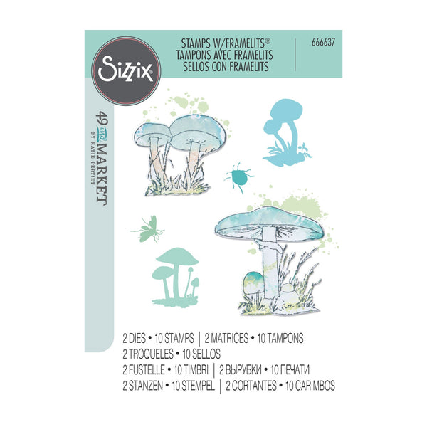 Sizzix Framelits Die & A5 Stamp Set By 49 & Market - Painted Pencil Mushrooms