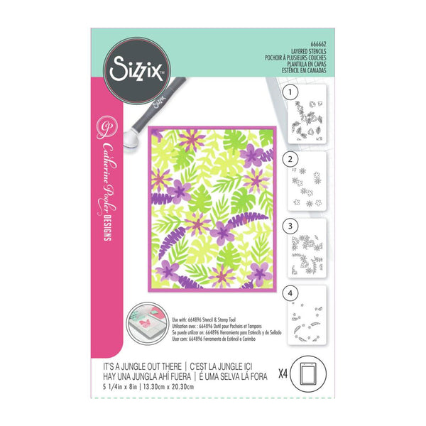 Sizzix Layered Stencils A6 By Catherine Pooler 4/Pkg - It's A Jungle Out There