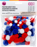 CousinDIY Pom-Poms 100/Pkg Red, White & Blue Variety Pack