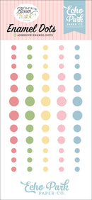 Echo Park In Full Bloom adhesive enamel dots in pastel pink green yellow and blue assorted sizes