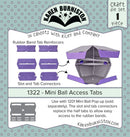 Karen Burniston Mini Ball Access Tabs die set packaging for interactive Mini Ball card projects.