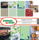 Reminisce Tailgate Party 12x12 collection kit with 8 papers and coordinating sticker sheet featuring grills, drinks, snacks and football party motifs