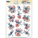 Azure dragonflies 3D push out sheet with blue dragonflies and pastel flowers