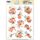 Blush dragonflies floral 3D push out sheet with peach flowers and dragonflies