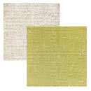 Two sheets of vintage-style paper with handwritten script. The top sheet is off-white with brown cursive writing, and the bottom sheet is a muted olive-green with similar writing.