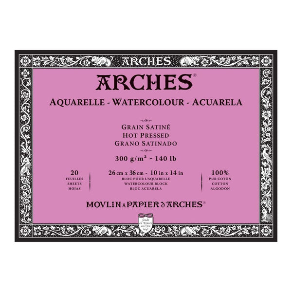 Arches Watercolour Block - Hot Pressed 300gsm 26cm x 36cm - 20 Sheets