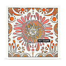 A square art print or card featuring a colorful retro floral pattern with orange, pink, and yellow doodled flowers and suns on a white background, with a black label reading 'JULY 1994' near the center.