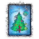 A square framed art print featuring a colorful Christmas tree illustration on a blue background, with the word 'Xmas' in script and a black decorative border.