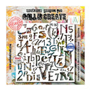A collage-style product card for AALL & CREATE stencil letters, showing a white stencil sheet with decorative black, brown, and gold letterforms over an abstract painted background. Visible text includes 'EXCLUSIVE DESIGNS FOR AALL & CREATE', 'Stencil 6 & 6 inches PE-267', and brand marks for AALL & CREATE, House, and De Man & Co.