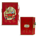 Red decorative box with artistic design and visible brand logo on a white background