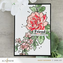Card with floral design and 'Friend' message on a light background