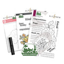 Altenew stamp set with floral designs and text on a white background