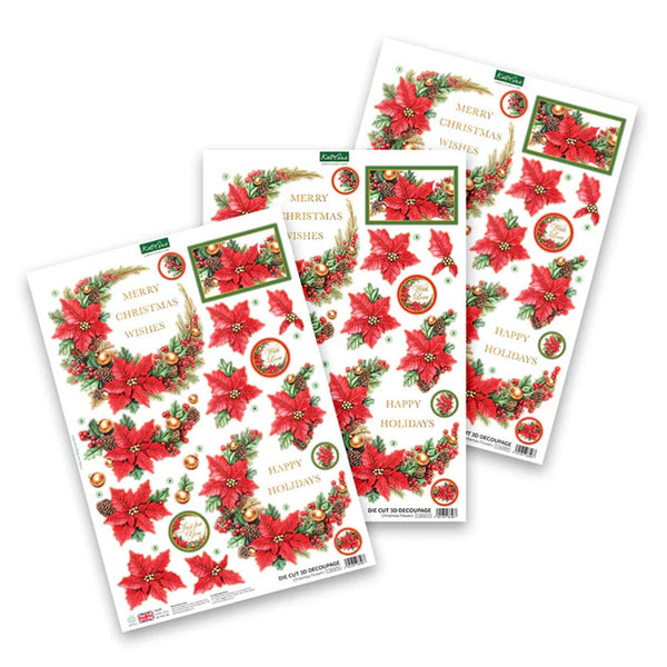Katy Sue Die Cut Decoupage 3/Pkg - Christmas Flowers