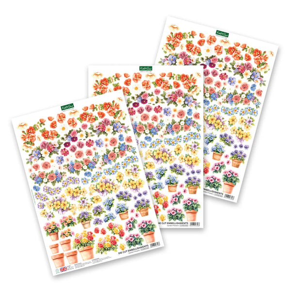 Katy Sue Die Cut Decoupage & Embellishments Set 3/Pkg - Garden Flowers