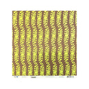 A square sheet of patterned craft paper or fabric with a brown background and repeating vertical rows of bright yellow leafy vine motifs. A white paper border with small printed text and a barcode runs along the bottom edge.