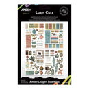 Arden Creative Studio Laser Cuts sheet of amber ledgers and autumn-themed cutouts, featuring vintage labels, pumpkins, leaves, and text elements on a black backing card.