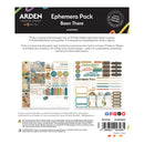 Ardens Creative Studio Ephemera Pack 'Been There' sticker set packaging, showing the back of the box with product details, included pieces, and sample sticker designs on a white background.