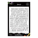 Arden Paper Stencil Sentiment Block ACST3108, featuring a black and white graphic package insert with various holiday-themed cutout words and numbers.