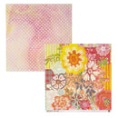 Two square scrapbook paper sheets shown on a white background. The top-left sheet has a soft pink and peach watercolor wash with white polka dots.