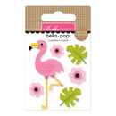 Bella BLVD Bella Pops cardstock sticker sheet featuring a pink flamingo, green monstera leaves, and pink flowers on a white backing card.
